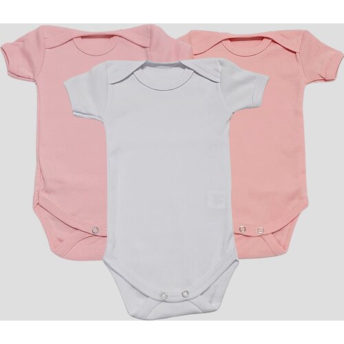 Corall Bodi Kratak Rukav Set od 3 Za Devojčice/ Roze - Bela - Tamno Roze Slike