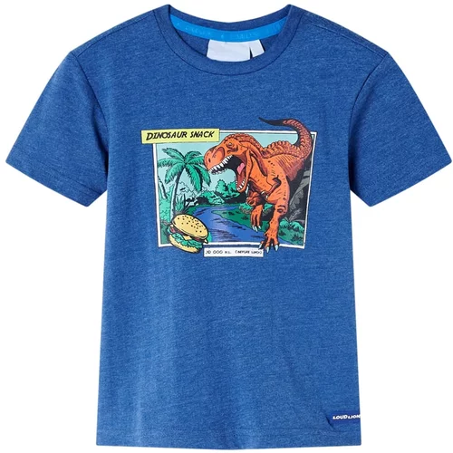 vidaXL Otroška majica potisk dinozavrov temno modra melanž 92
