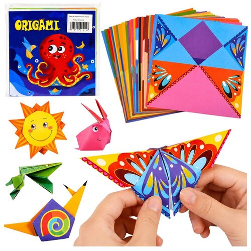 Origami komplet s uputama za izradu papira u boji, 100 listova Slike