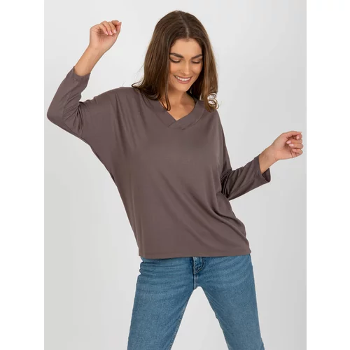 Fashion Hunters Dark brown women's basic blouse with 3/4 sleeves