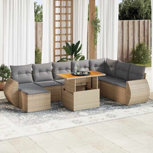 vidaXL 9-dijelni set vrtnih sofa s jastucima bež od poliratana Cijene