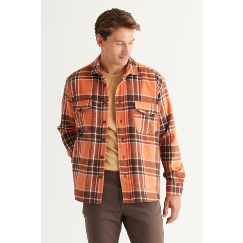 AC&Co / Altınyıldız Classics Men's Brown-Orange Oversize Loose Fit Button-down Collar Check Shirt Jacket. Cene