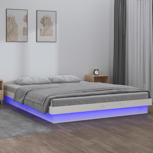 The Living Store LED posteljni okvir bel 120x200 cm trden les - Posteljni Okvir, (21529990) Slike
