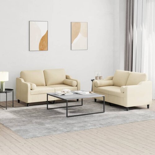  2-dijelni set sofa s jastucima krem od tkanine Slike