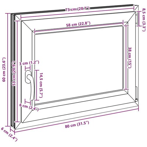 Prozor za podrum RISOR Antracit 80 x 50 cm PVC i staklo - Antracit 80 x 60 cm (trostruki sloj) Naginjanje i okretanje desno Slike
