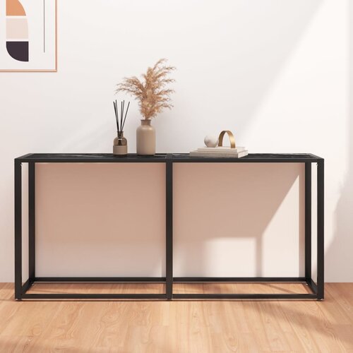 The Living Store Konzolna mizica črn marmor 160x35x75,5 cm kaljeno steklo - Konzolna Mizica, (21663370) Slike