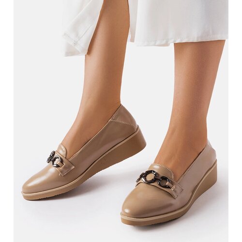 Gemre Beige patent wedge loafers Erin Slike