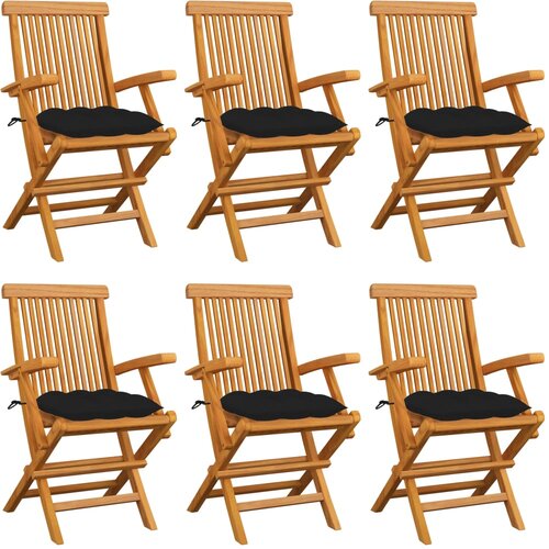 The Living Store Vrtni stoli s črnimi blazinami 6 kosov trdna tikovina - Vrtni Stol, (21477960) Cene