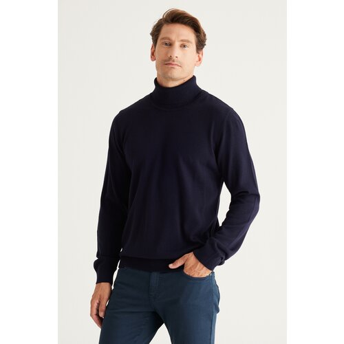 ALTINYILDIZ CLASSICS Men's Navy Blue Anti-Pilling, Anti-Pilling Feature Standard Fit Full Turtleneck Knitwear Sweater. Cene
