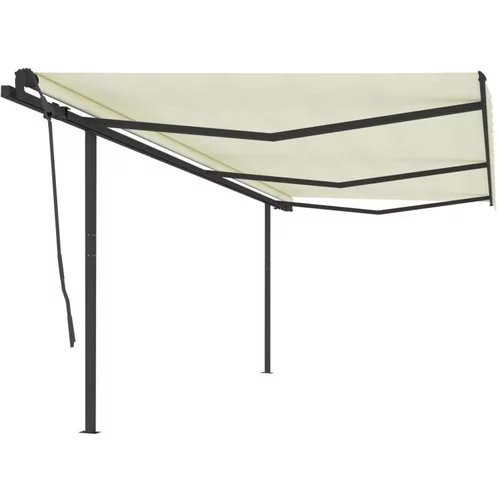 vidaXL Ročno zložljiva tenda s stebrički 6x3,5 m krem, (20760056)