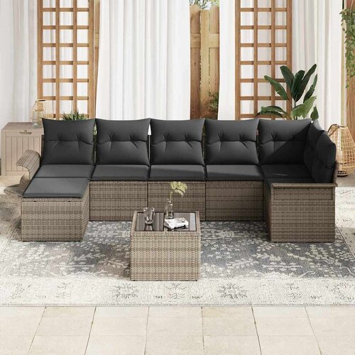  Sjedeća garnitura za vrt 8 kom. Siva poliratan 297,5 x 132,5 x 69 cm Slike