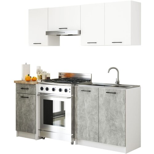 AKORD KITCHEN FURNITURE SET OLIWIA 1.8M WHITE-BETON, (21702849) Slike