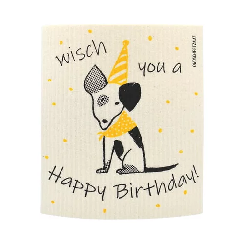 OWOSCHFETZN Spužvasta krpa "Lucky Dog - Happy Birthday!" - Žuta