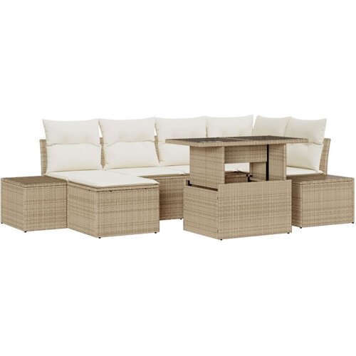 vidaXL 7-dijelni vrtni sofa set s jastučićima bež poli ratan Cijene