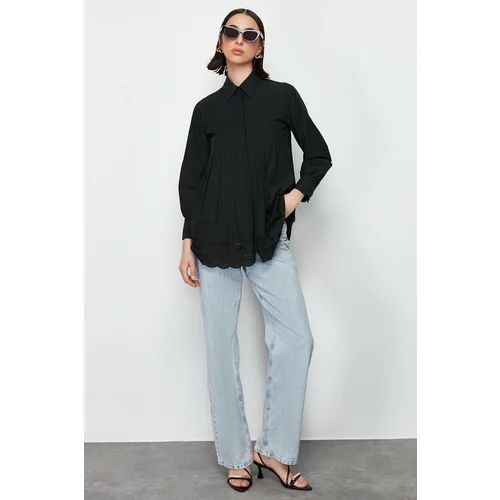 Trendyol Black Brode Detail Cotton Woven Shirt