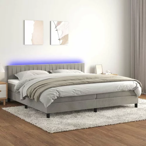  Box spring postelja z vzmetnico LED svetlo siva 200x200cm žamet, (20724124)