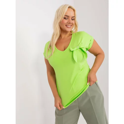 Fashion Hunters Light green plus size V-neck blouse