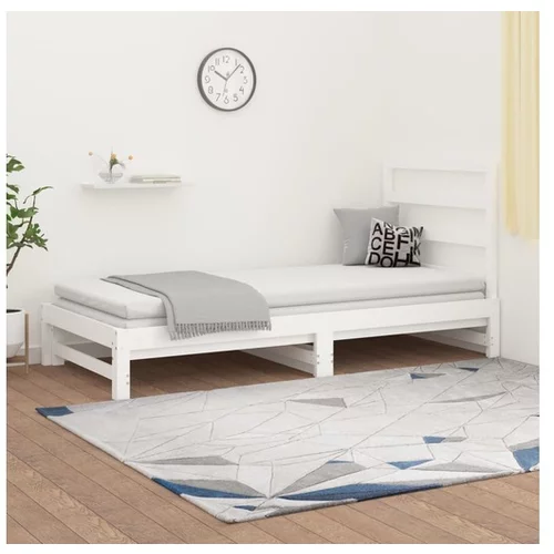  Izvlečna dnevna postelja bela 2x(90x190) cm trdna borovina