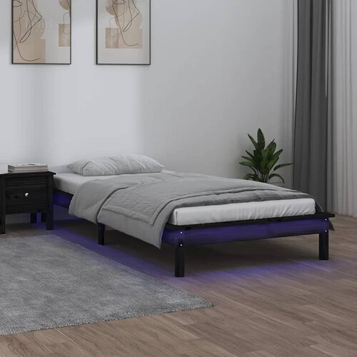 The Living Store LED posteljni okvir črn 90x190 cm trden les - Posteljni Okvir, (21529630) Slike