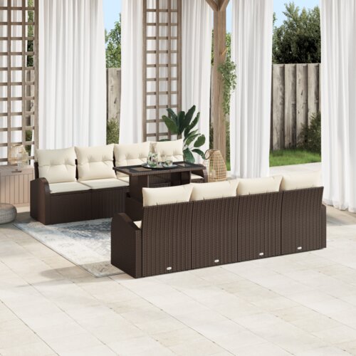  9-dijelni vrtni set sofa s jastučićima smeđi poli ratan Slike