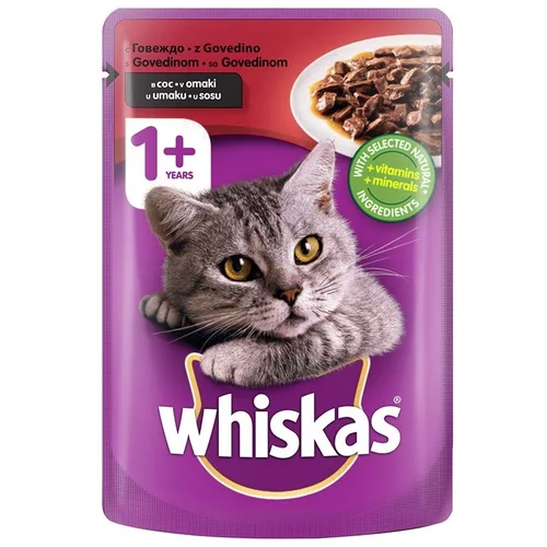 Whiskas v vrečki 1+ z govedino 100 g, hrana za mačke