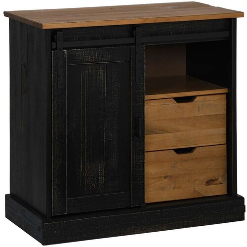 VidaXL Komoda HALDEN s kliznim vratima crna 80x40x80 cm puno drvo Slike