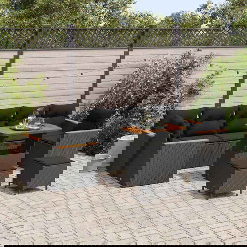 VidaXL Vrtna sedežna garnitura z blazino 10 pcs Črna Poly ratan Slike