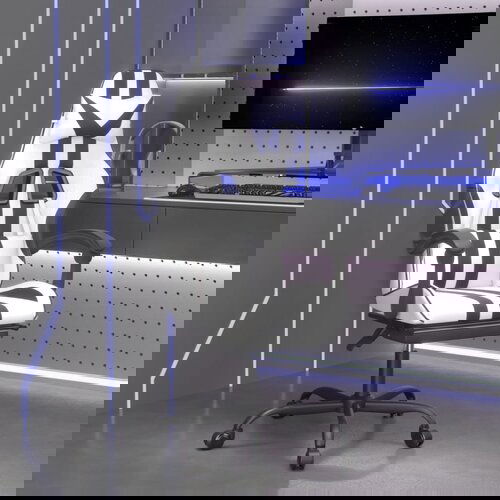 VidaXL Okretna igraća stolica s osloncem bijelo-crna od umjetne kože Slike