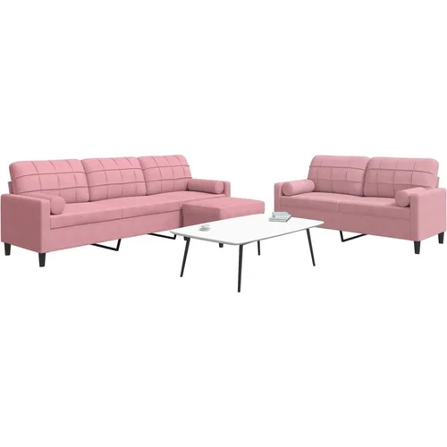 vidaXL 3-dijelni set sofa s jastucima ružičasti baršunasti