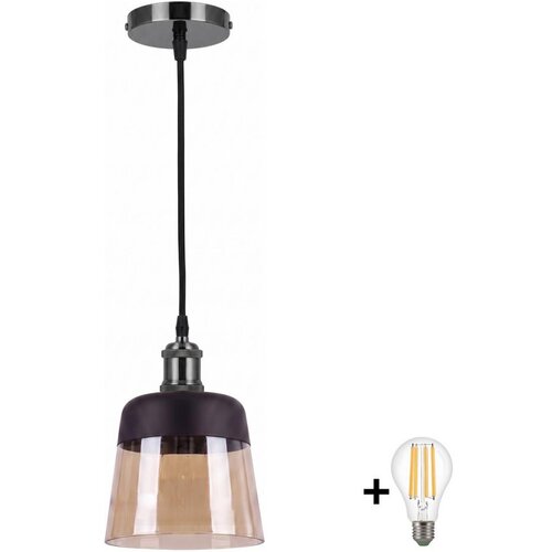 Brilagi LED Luster na sajli R GLASS 1xE27/60W/230V &amp;Oslash; 15,5 cm crna/dimljeno bež Slike
