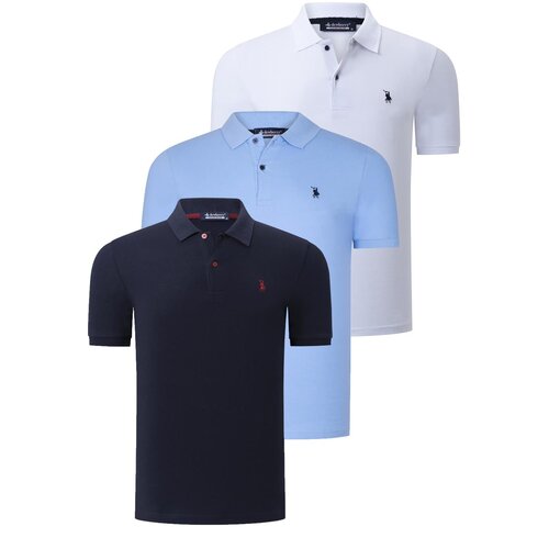 Dewberry TRIPLE SET T8561 MENS T-SHIRT-NAVY BLUE-WHITE-LIGHT BLUE Slike