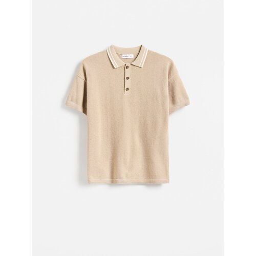 Reserved Pleteni polo s kratkim rukavima - bež Cijene