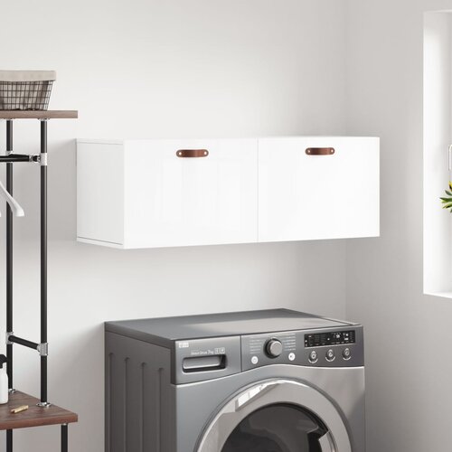 The Living Store Stenska omarica visok sijaj bela 100x36,5x35 cm konstruiran les - Stenska Omarica, (21435676) Slike