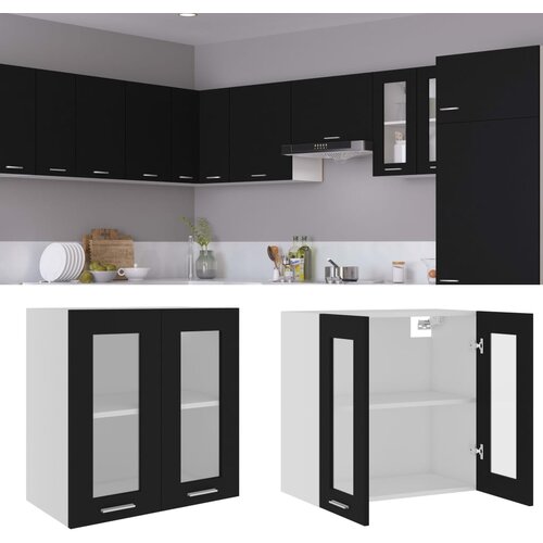 Viseći stakleni ormarić crni 60 x 31 x 60 cm od iverice Slike