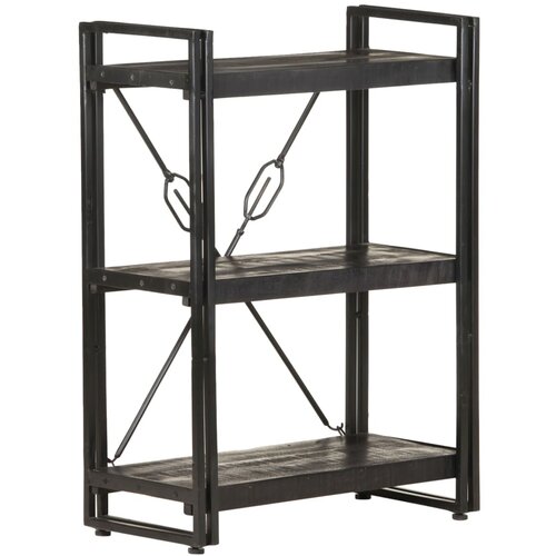 VidaXL Knjižna omara 3-nadstropna črna 60x30x80 cm trden mangov les, (20706236) Slike