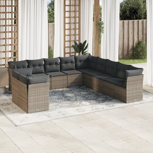 VidaXL 11-dijelni set vrtnih sofa od poliratana s jastucima sivi Slike