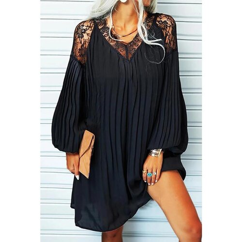 Fenzy Elegantna Plisirana Mini Haljina S Dugim Širokim Rukavima I Detaljima Čipke Cremona, Crna Cijene