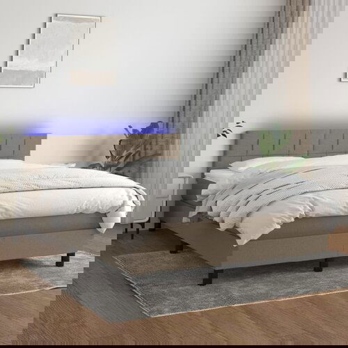 VidaXL Krevet box spring s madracem LED smeđesivi 140x200 cm tkanina Slike