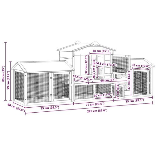 vidaXL kokošinjac smeđa 225 x 60 x 89 cm Cijene