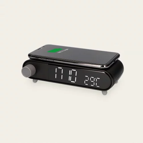 Ksix Retro, bežični punjač, alarm/budilica, mjerač temperature, crni