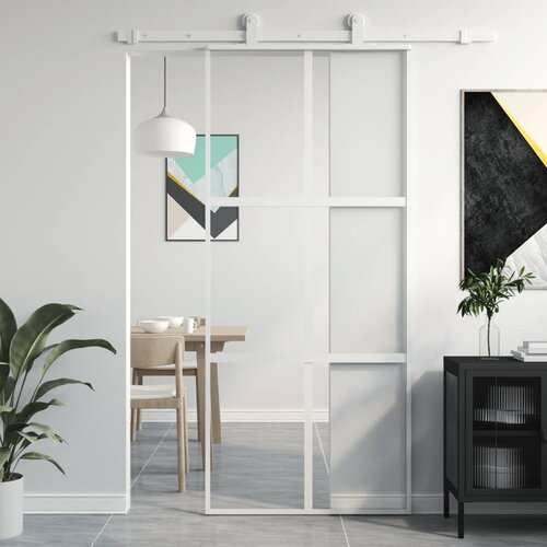 vidaXL Drsna vrata bela 90x205 cm kaljeno steklo in aluminij Cene