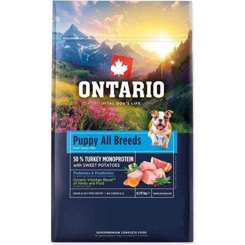 Ontario Puppy All Breeds Monoprotein - puran in sladki krompir 750 g Cene