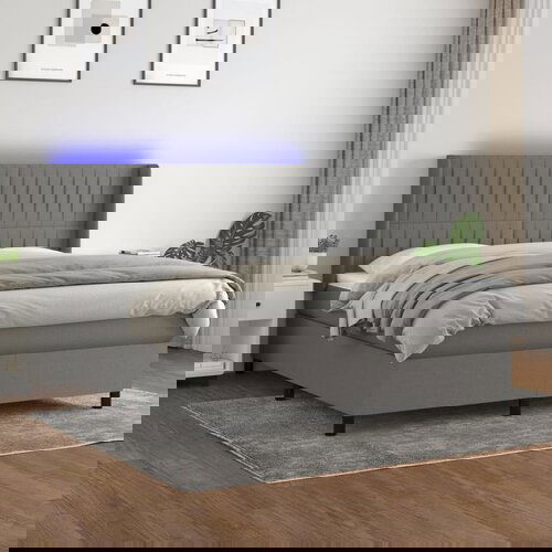 vidaXL Box spring postelja z vzmetnico LED temno siva 180x200 cm blago Cene