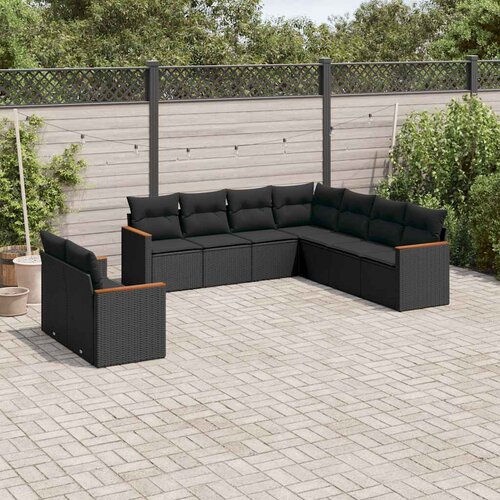  9-dijelni set vrtnih sofa s jastucima crni od poliratana Cijene