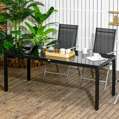 Outsunny pravokotna vrtna miza iz aluminija in kaljenega stekla za 8 oseb, 180x80x72 cm, črna, (20708570) Cene