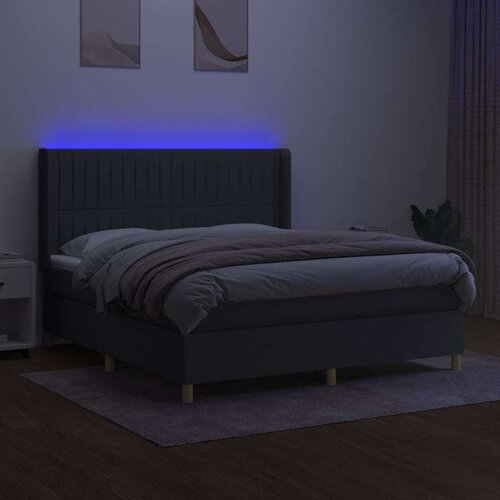  Krevet box spring s madracem LED tamnosivi 160x200 cm tkanina Slike