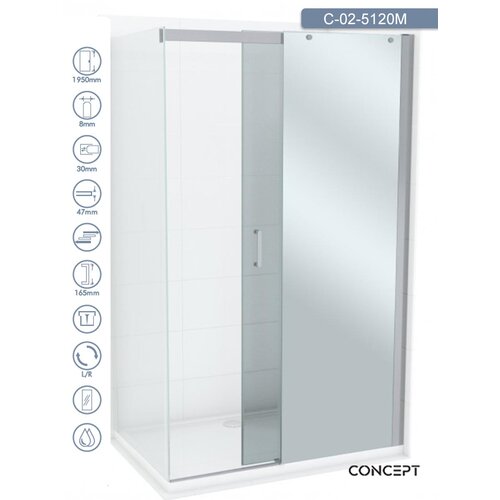 Copen Tuš paravan C-02-5120M Titan srebrni ram 120x195cm providno staklo sa ogledalom Cene