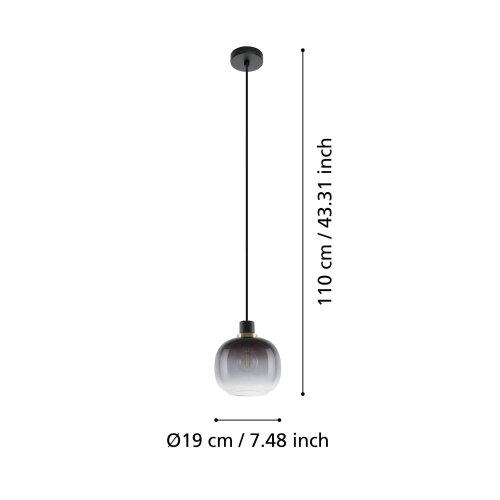 Eglo visilica Oilella 99616, 1x E27, &amp;Oslash;19 cm, crna, mesing i sivo staklo Slike