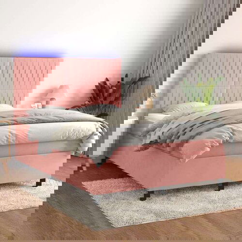  Box spring s madracem LED ružičasti 140x200cm bar&amp;scaron;unasti Slike