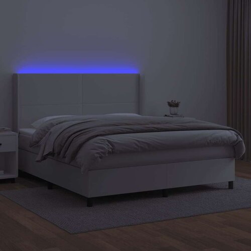  Box spring s madracem LED bijeli 180x200 cm umjetna koža Slike